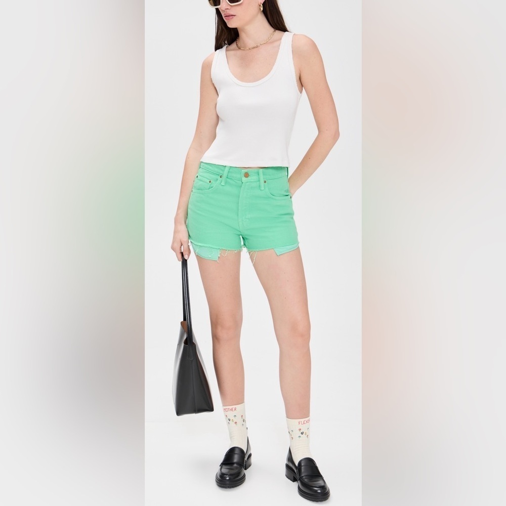 NWT MOTHER The Fun Dip Micro Cut Shorts 27 Rare Mint Green Summer